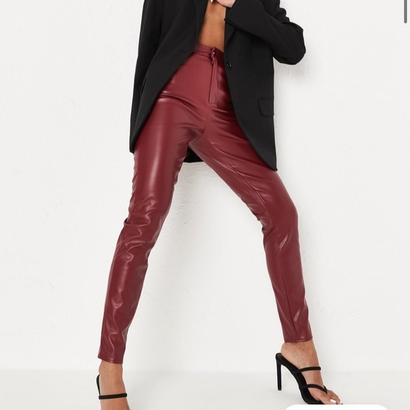 Deep Red Vegan Leather Pants - Picture 1 of 15